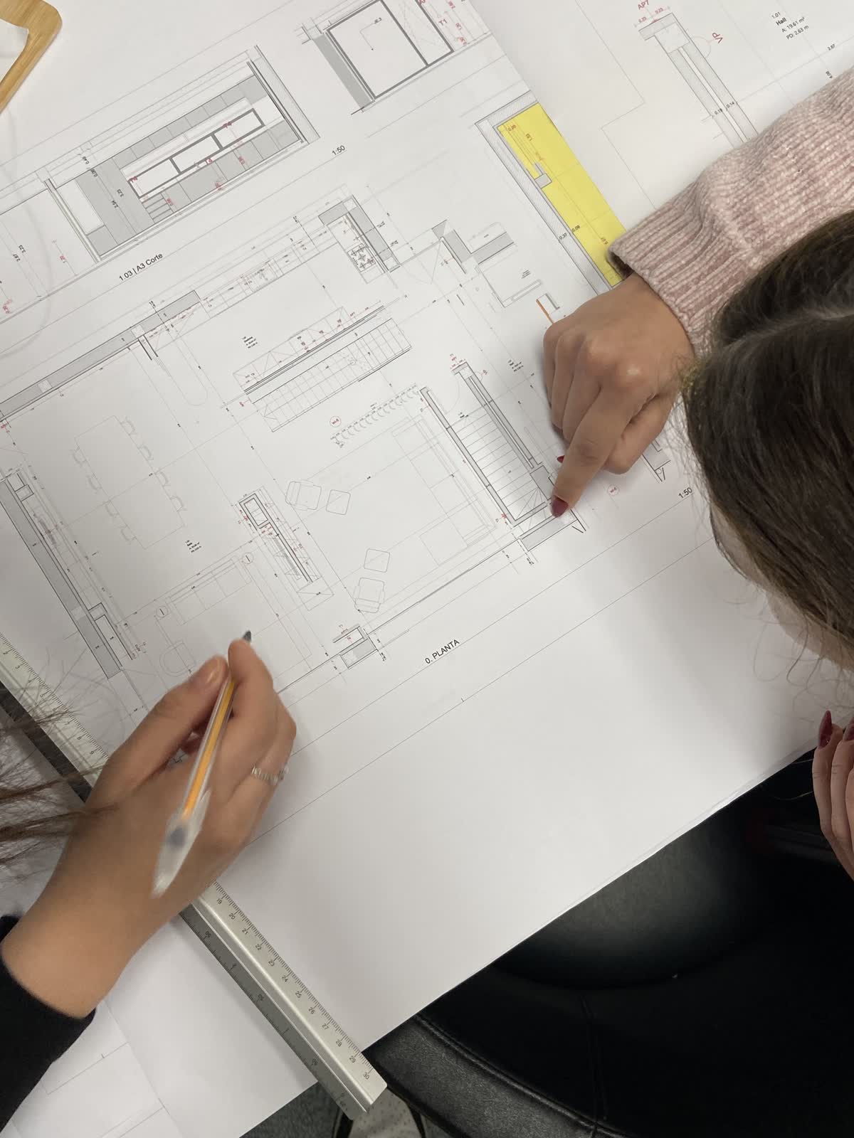 Technical floor plan drawn at the Liv'in architecture atelier in Lisbon